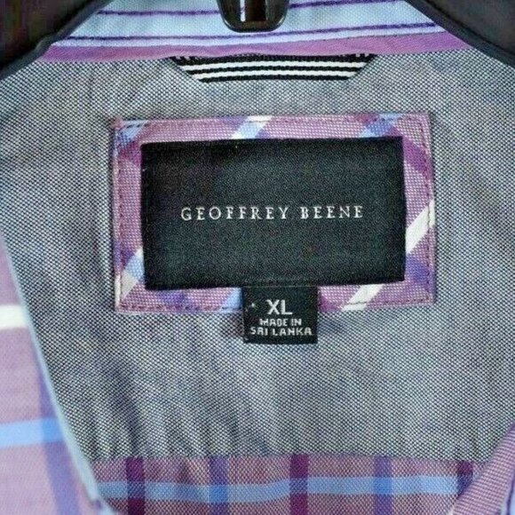 Geoffrey Beene Mens XL Button Front Violet Plaid Casual Short Sleeve Shirt - Picture 5 of 5